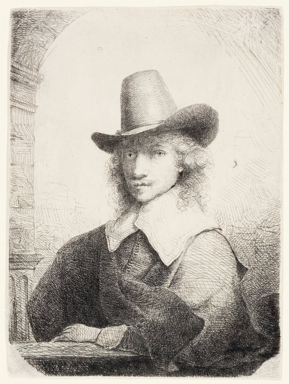 Mężczyzna w wysokim kapeluszu, ok.1645-50 autorstwa Ferdinand Bol