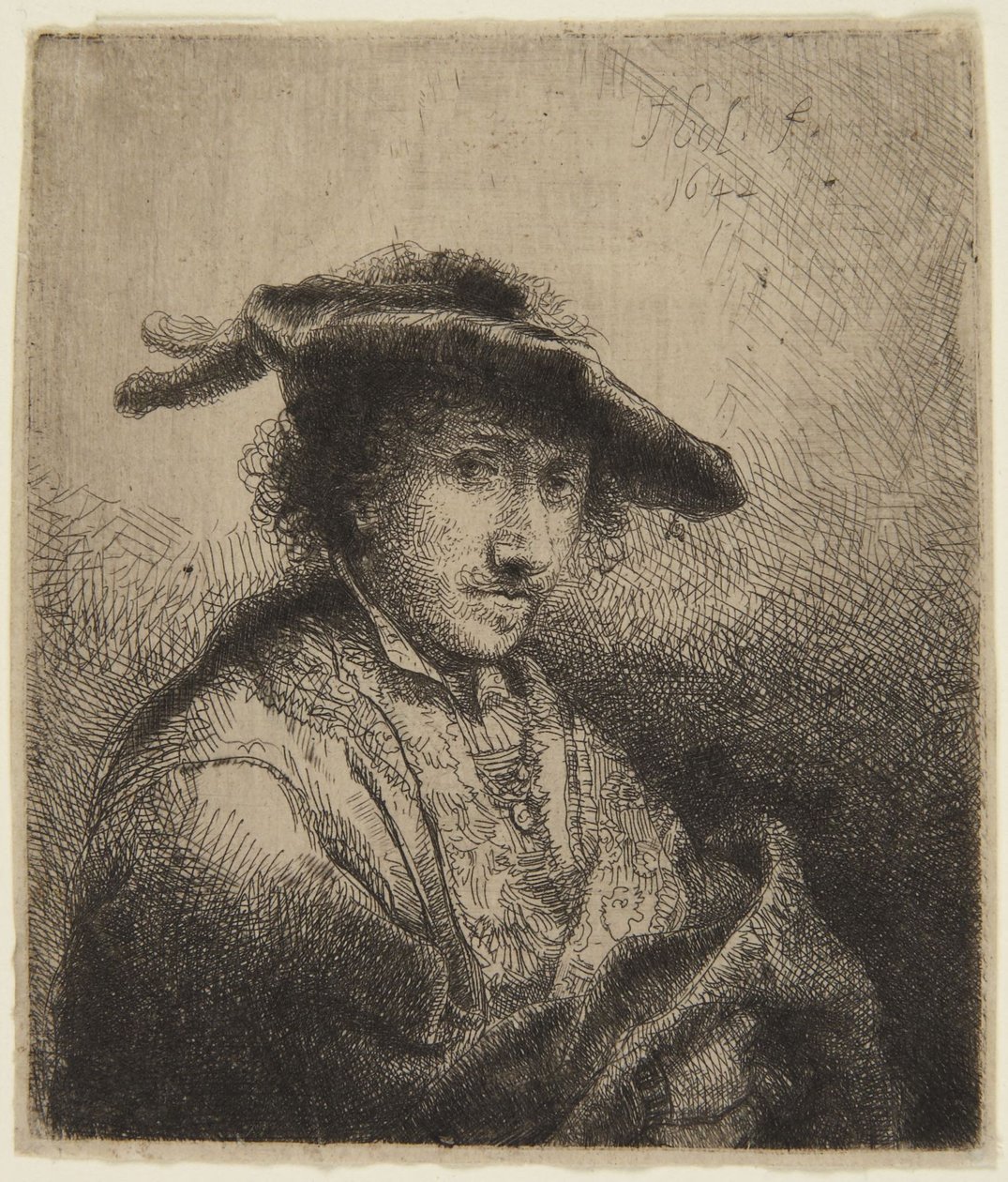 Mężczyzna z piórem w czapce autorstwa Ferdinand Bol
