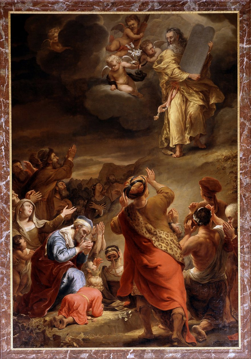Mojżesz schodzi z góry Synaj z Dziesięcioma Przykazaniami par Bol, Ferdynand (1616-1680). Olej na płótnie, format : 423x284 autorstwa Ferdinand Bol