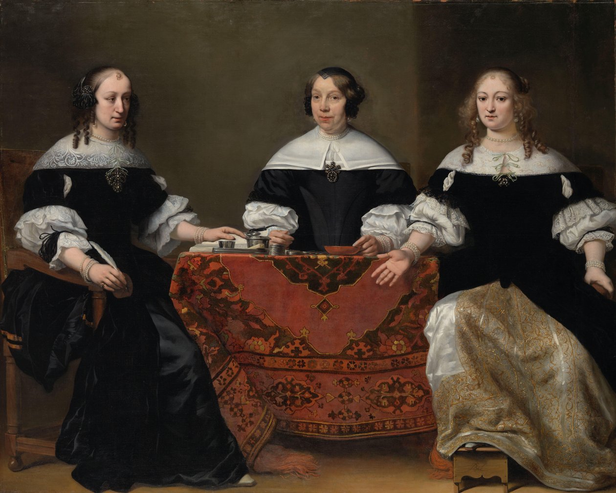 Portret trzech regentek Leprozenhuis, Amsterdam Trzy regentki z azylu dla trędowatych w Amsterdamie, 1668 r. autorstwa Ferdinand Bol