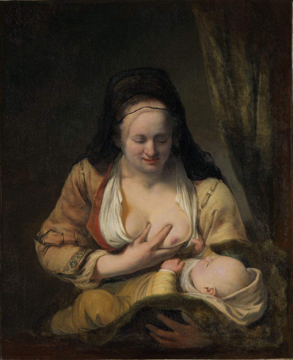 Kobieta karmiąca niemowlę (olej na płótnie) autorstwa Ferdinand Bol
