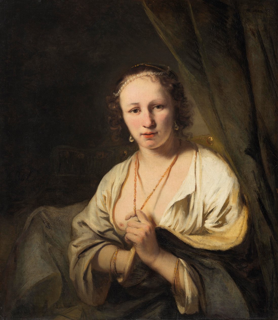 Kobieta z perłami we włosach, ok. 1653 r. autorstwa Ferdinand Bol