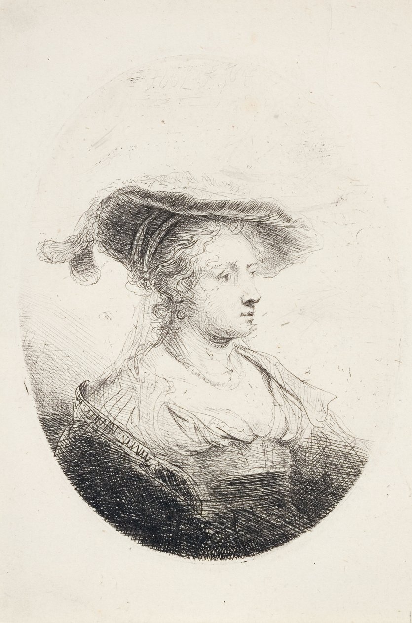 Młoda dama w kapeluszu z pióropuszem, 1644 autorstwa Ferdinand Bol