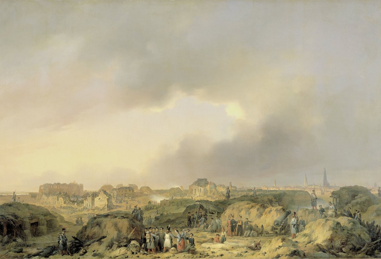 Cytadela w Antwerpii krótko po oblężeniu z 19 listopada-23 grudnia 1832 r. i kapitulacji holenderskiego garissonu Francuzom autorstwa Ferdinand De Braekeleer (I)