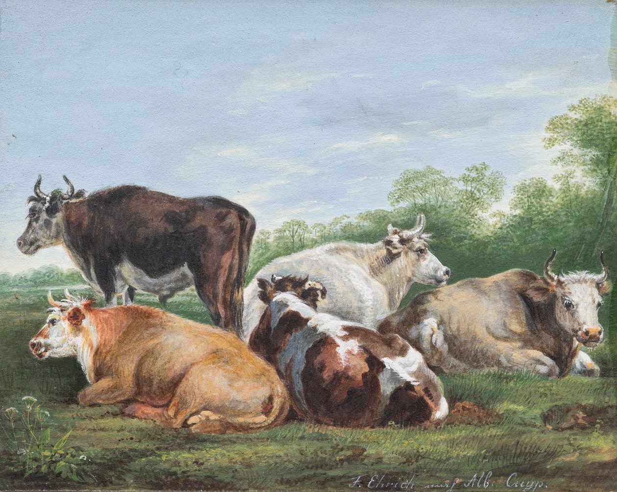 Krowy na pastwisku autorstwa Ferdinand Ehricht der Jüngere