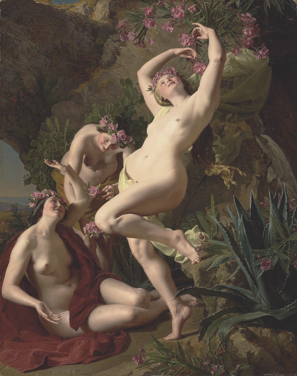 Niemiecki: Die drei Nymphen des Homer Trzy gracje udekorowane różami autorstwa Ferdinand Georg Waldmuller
