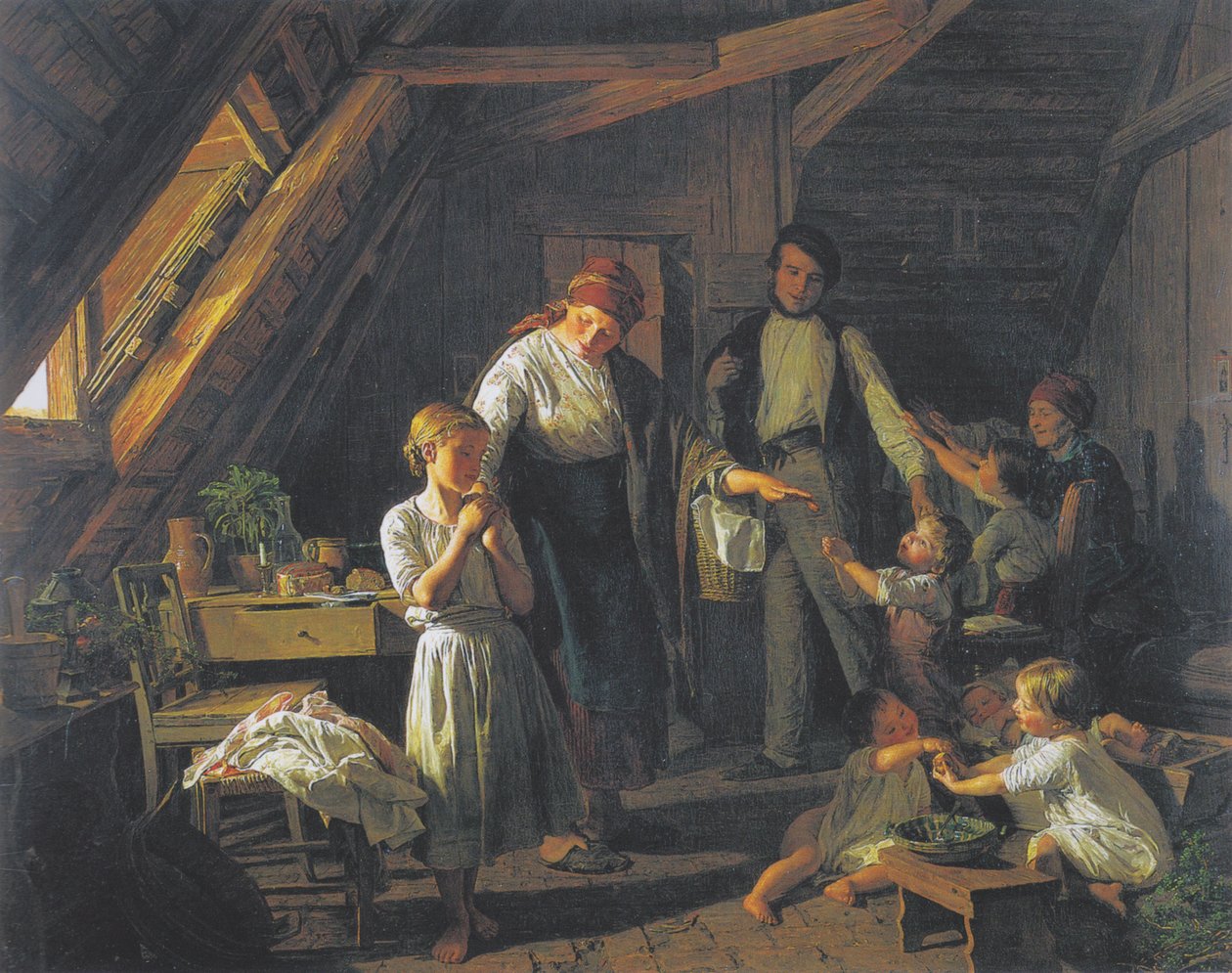 Rozstanie rodziców – najstarsze dziecko opiekuje się braćmi i siostrami pod nieobecność rodziców. autorstwa Ferdinand Georg Waldmuller