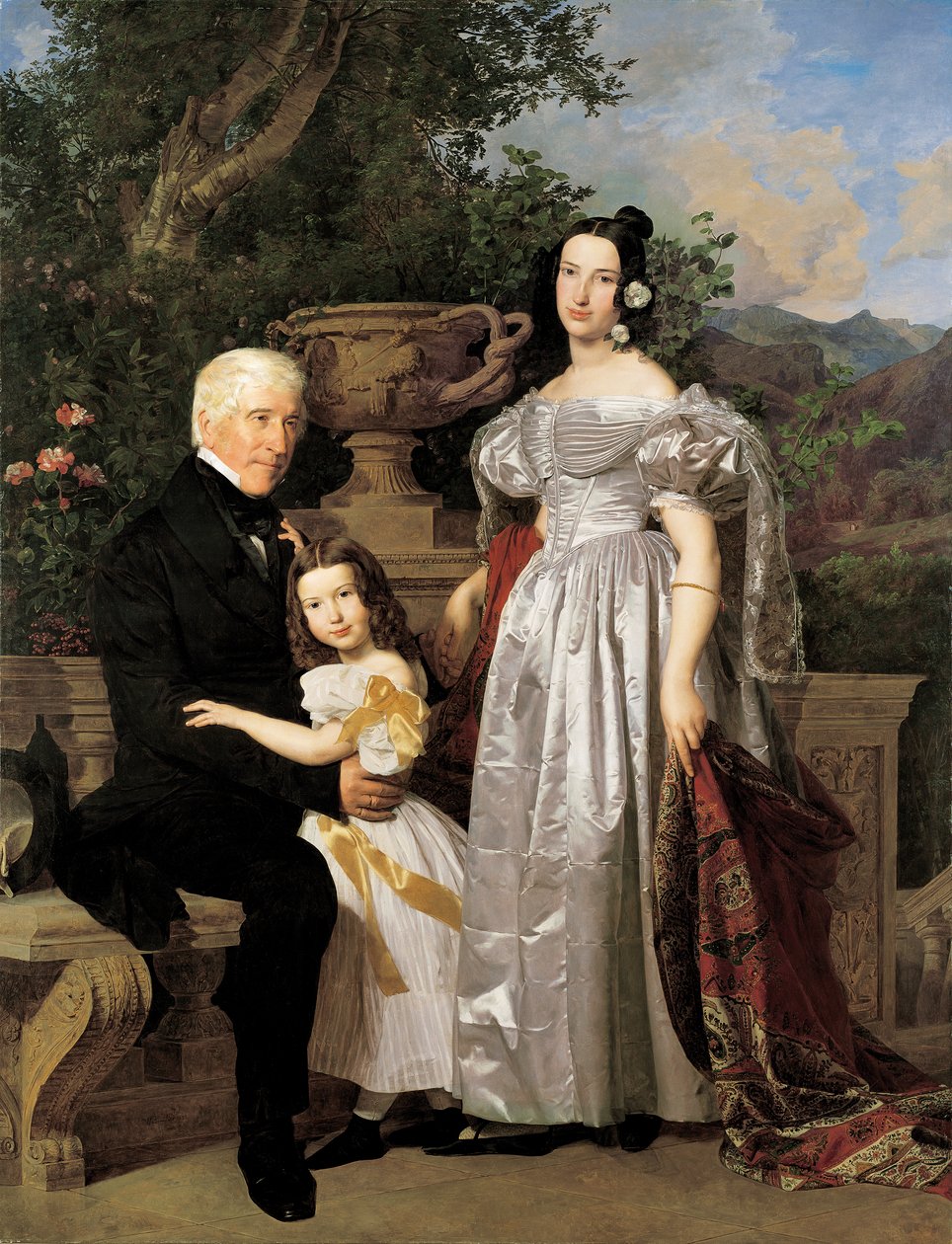 Radny książęcy Esterházy Mathias Kerzmann z drugą żoną Marią Heleną z domu Mikolischütz i córką Marią autorstwa Ferdinand Georg Waldmuller