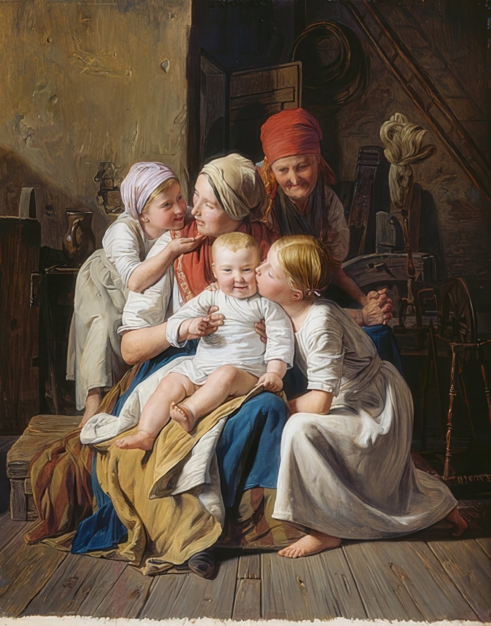 Radości babci. 1852 autorstwa Ferdinand Georg Waldmuller