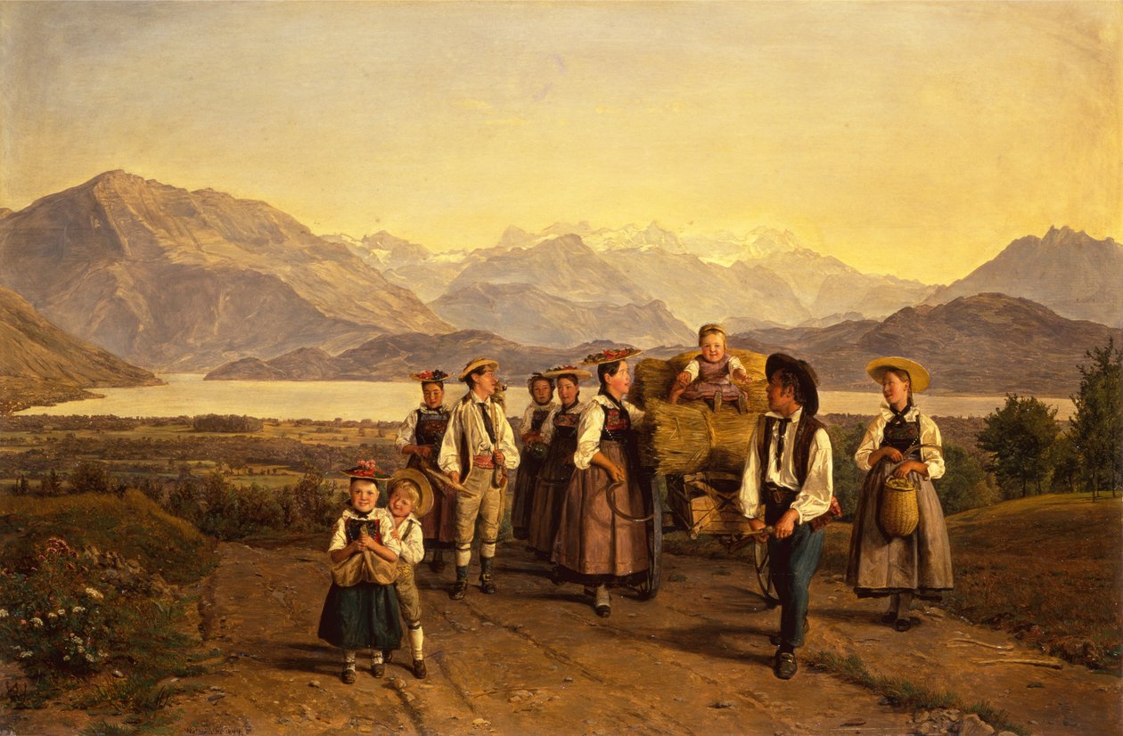 Powrót do domu ze żniw nad jeziorem Zug autorstwa Ferdinand Georg Waldmuller