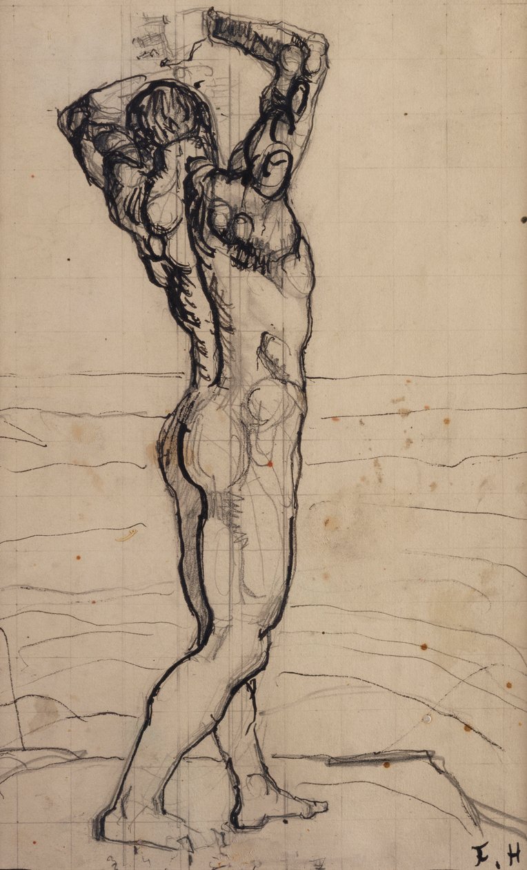 Akt męski, Study for the Truth, c.1901-02 (ołówek i tusz indyjski na papierze) autorstwa Ferdinand Hodler