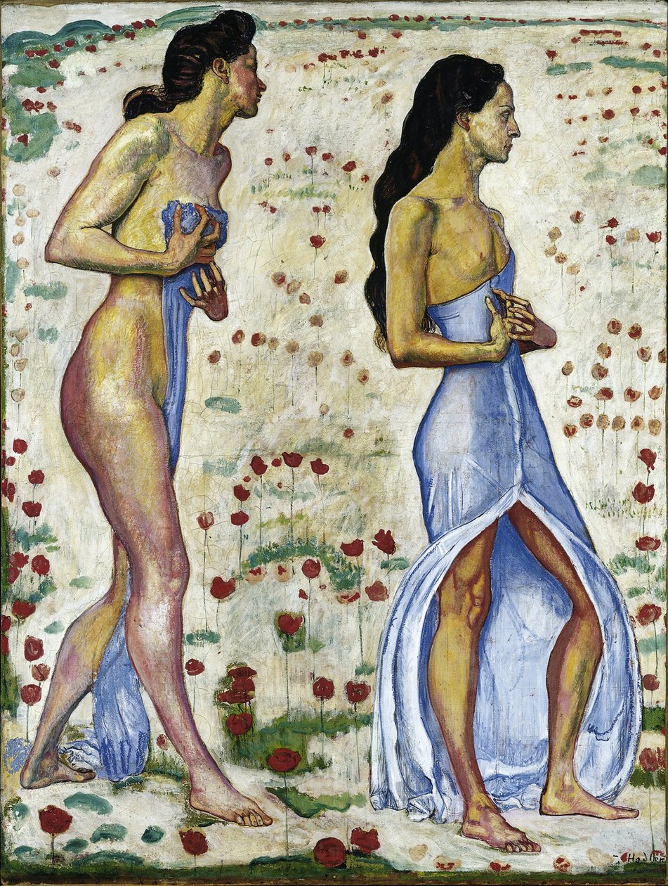 Dwie kobiety w kwiatach Emocja 1a, 1901-1906 autorstwa Ferdinand Hodler