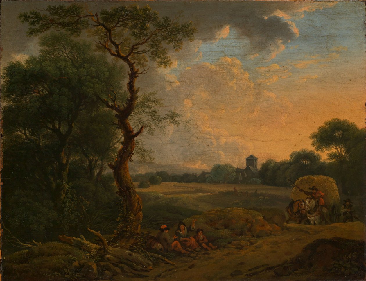Wieczorny pejzaż z wozem siana autorstwa Ferdinand Kobell