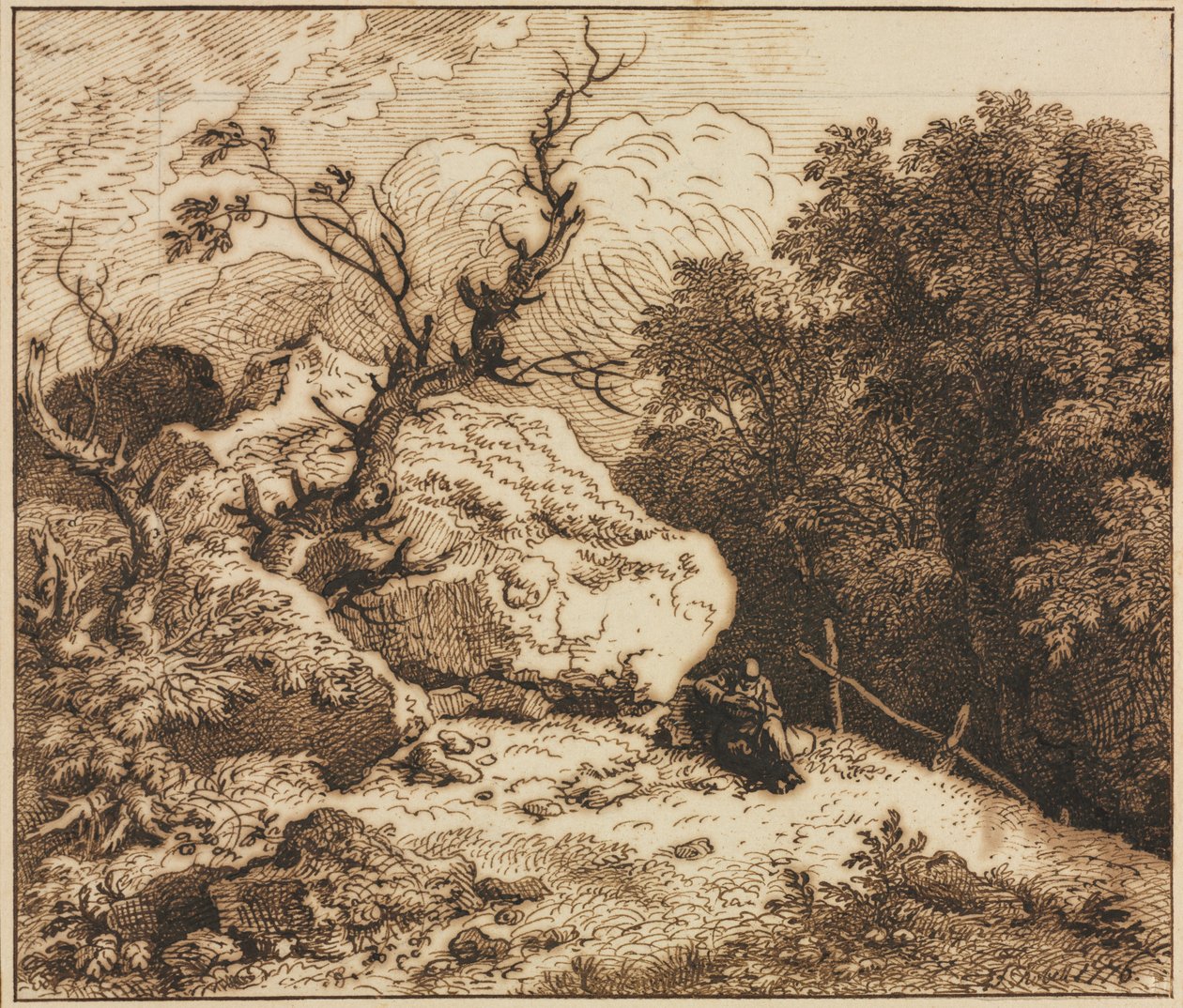 Pustelnik w leśnym krajobrazie, 1776. autorstwa Ferdinand Kobell