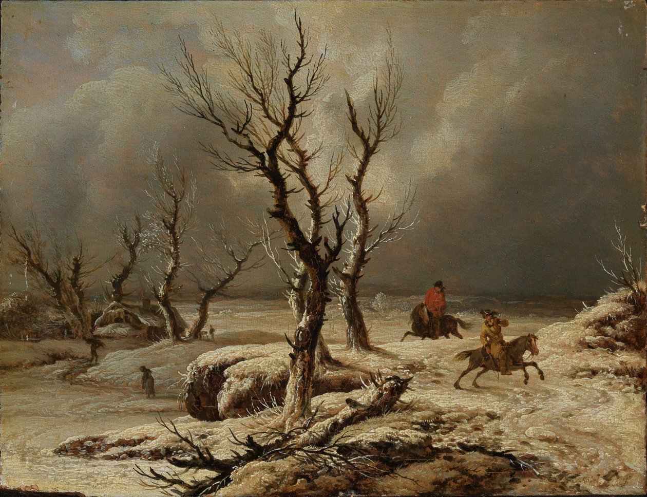 Zimowy pejzaż z dwoma jeźdźcami autorstwa Ferdinand Kobell