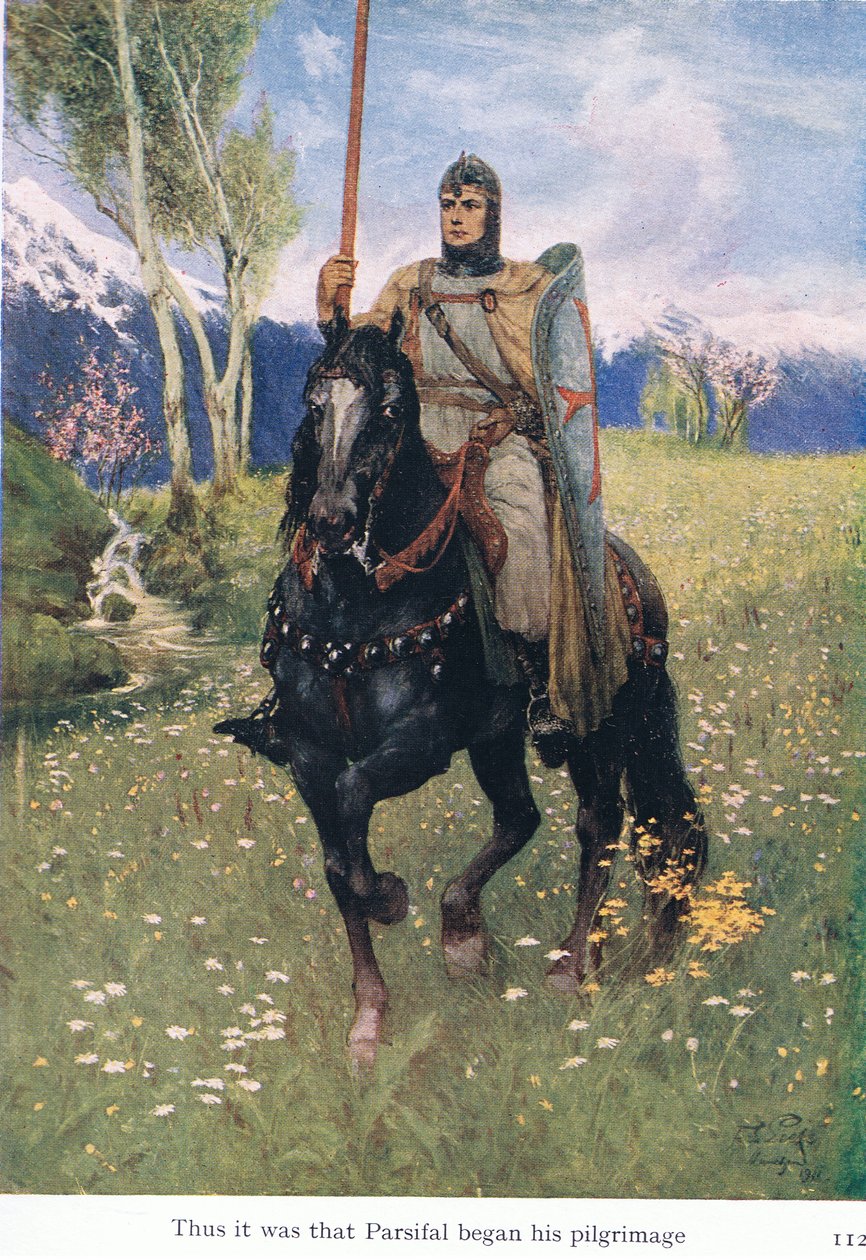 Tak właśnie z Parsifalem rozpoczęła się jego pielgrzymka, ilustracja z pubu The Stories of Wagner