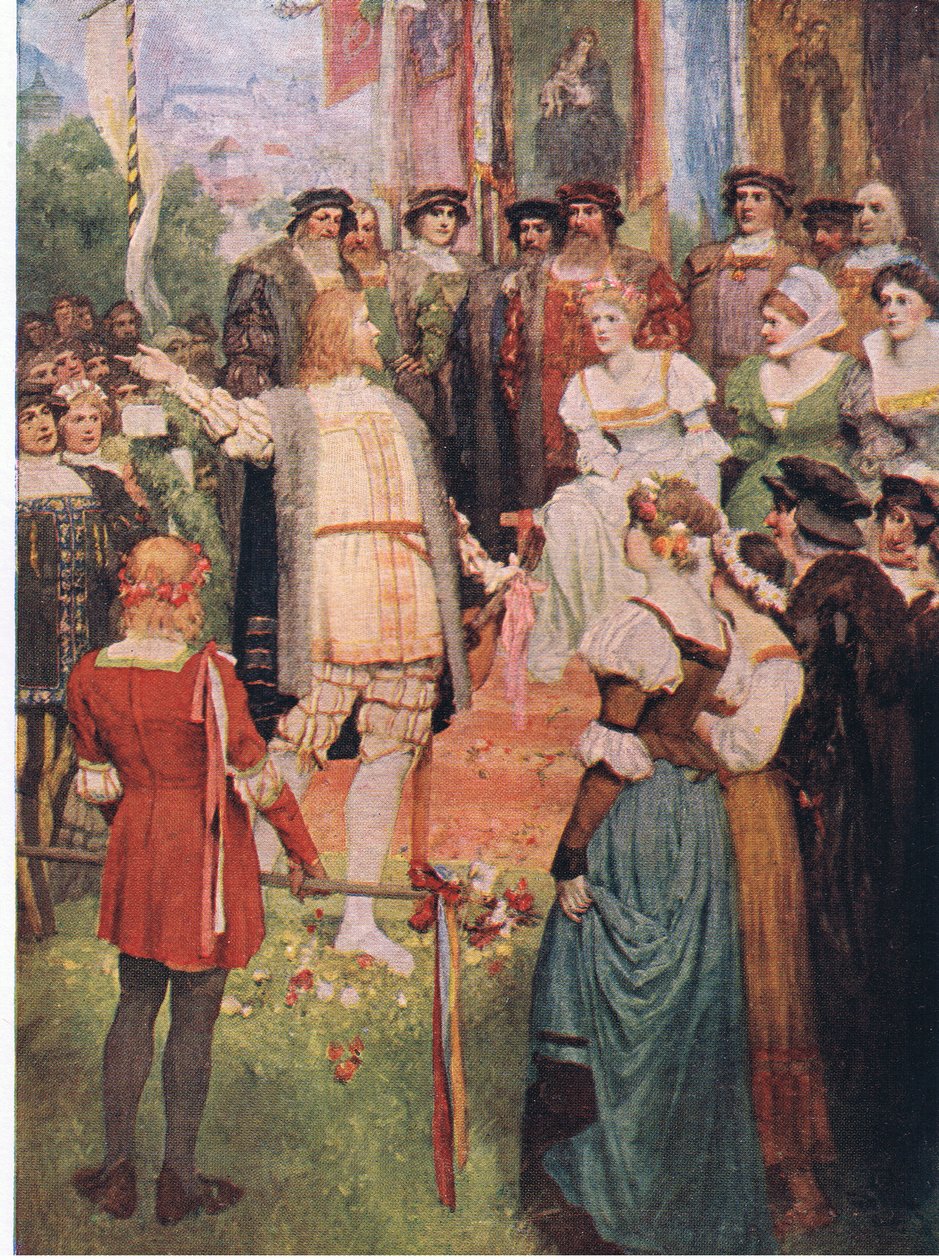 Walter rozpoczął piosenkę, ilustracja z pubu The Stories of Wagner