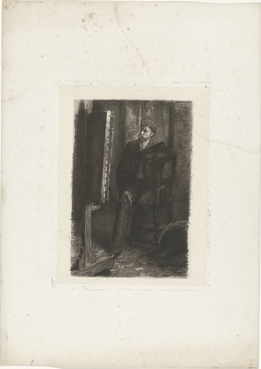 Portret artysty stojącego za sztalugą W studio autorstwa Ferdinand Oldewelt