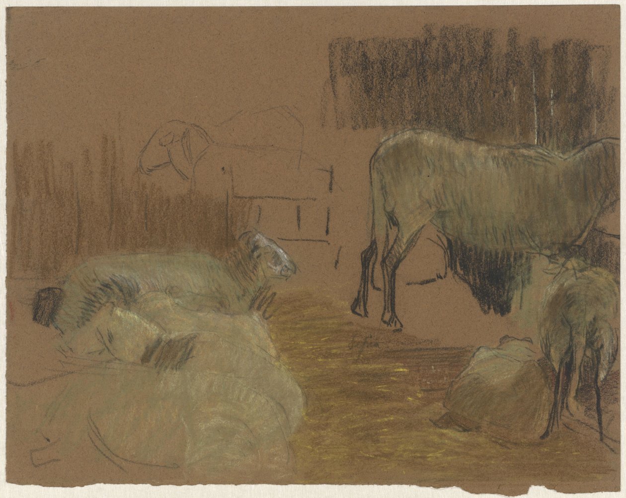 Owce w stajni autorstwa Ferdinand Oldewelt