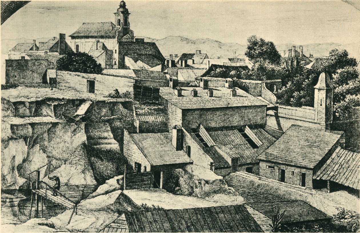 Kamieniołom w Alt-Matzleinsdorf, z kościołem parafialnym św. Floriana w Wiedniu, 1814-1815, 1943. autorstwa Ferdinand Olivier