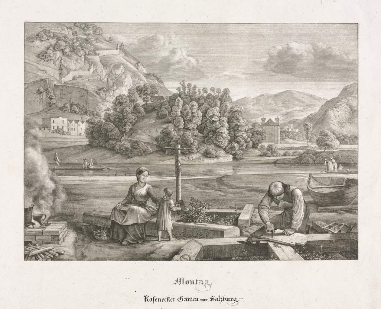 Siedem widoków w Salzburgu i Berchtesgaden: poniedziałek: Rosenecker Garden Salzburg, 1823. autorstwa Ferdinand Olivier