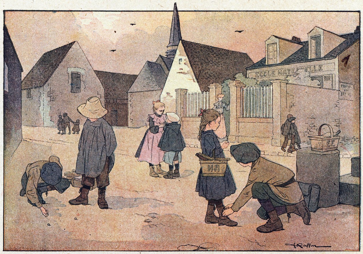 Poza szkołą, w Obrazkowej książeczce z dzieciństwa, ok. 1900 r. (rycina) autorstwa Ferdinand Raffin