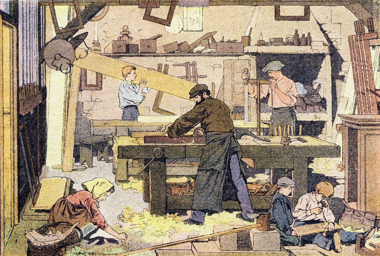 O carpinteiro, em Livro ilustrado da infância, c.1900 (gravura)polonês autorstwa Ferdinand Raffin