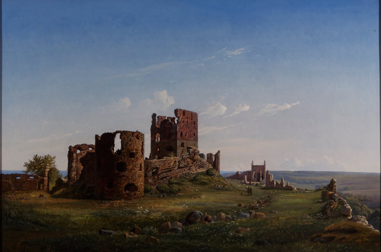 Widok na zrujnowany zamek Hammershus autorstwa Ferdinand Richardt