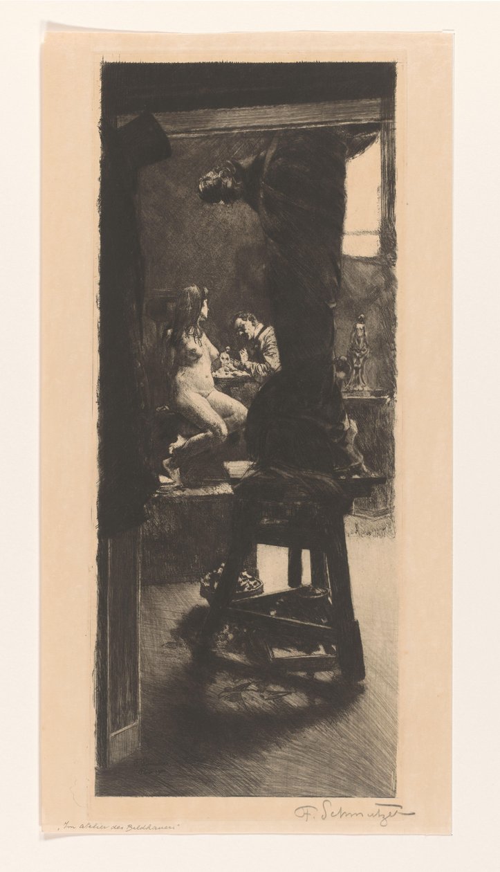 W pracowni rzeźbiarza (oryginalny tytuł na obiekcie) autorstwa Ferdinand Schmutzer (signed by artist)