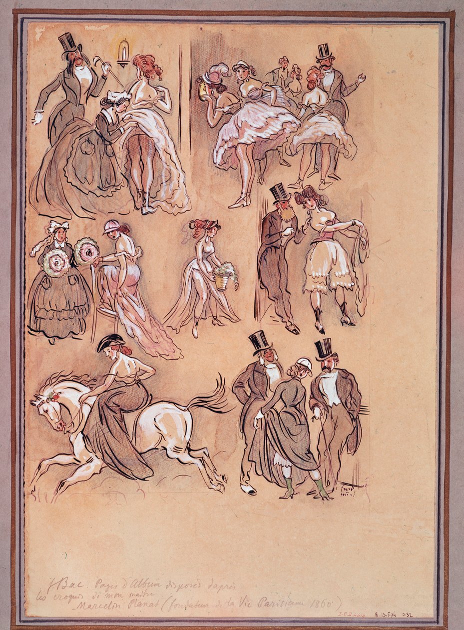 Drugie Cesarstwo Francuskie: modny talerz dla tancerzy, jeźdźca i eleganckich dżentelmenów (grawerunek) autorstwa Ferdinand Sigismund Bac