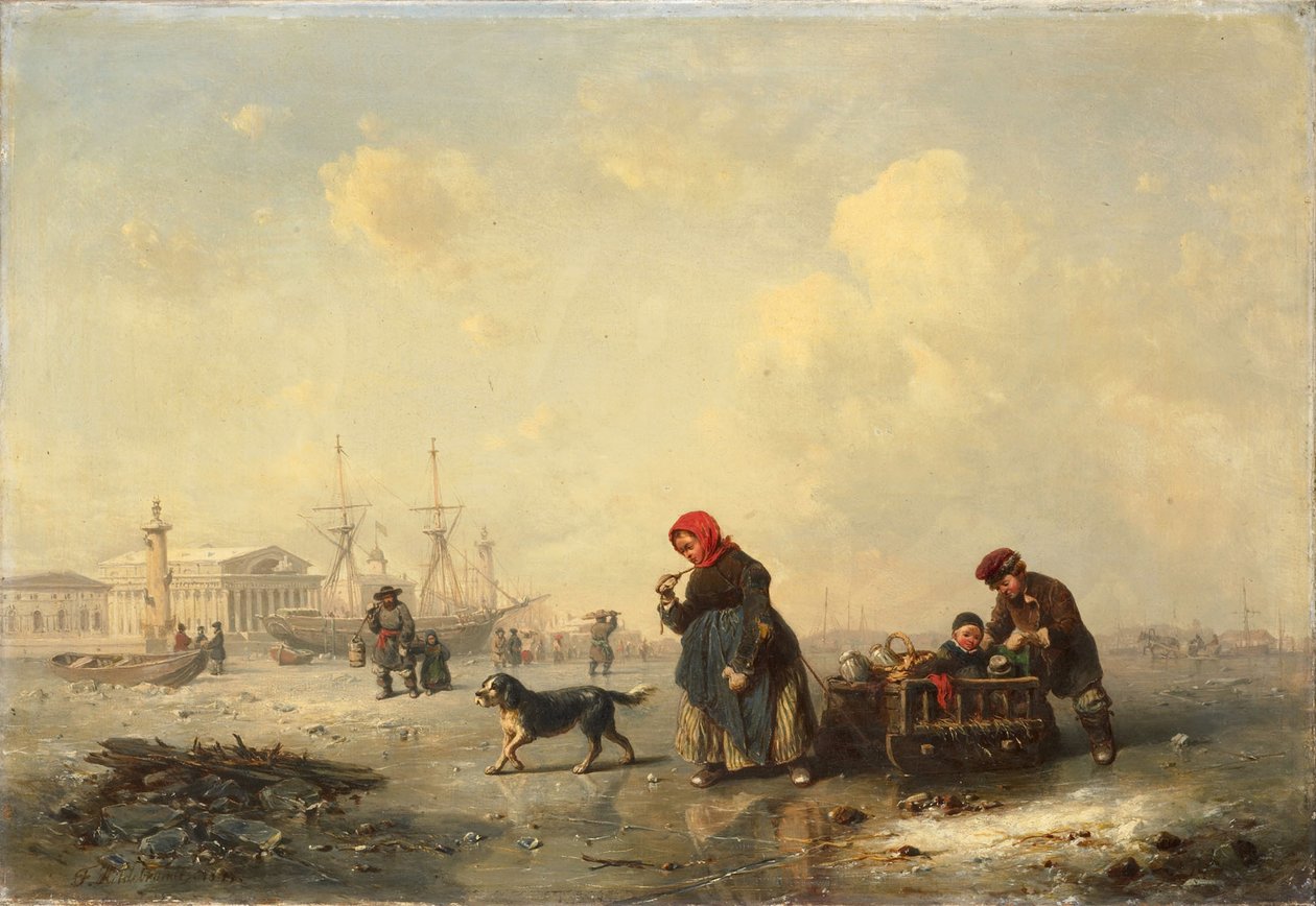 Neva w Sankt Petersburgu zimą, 1844 autorstwa Ferdinand Theodor Hildebrandt