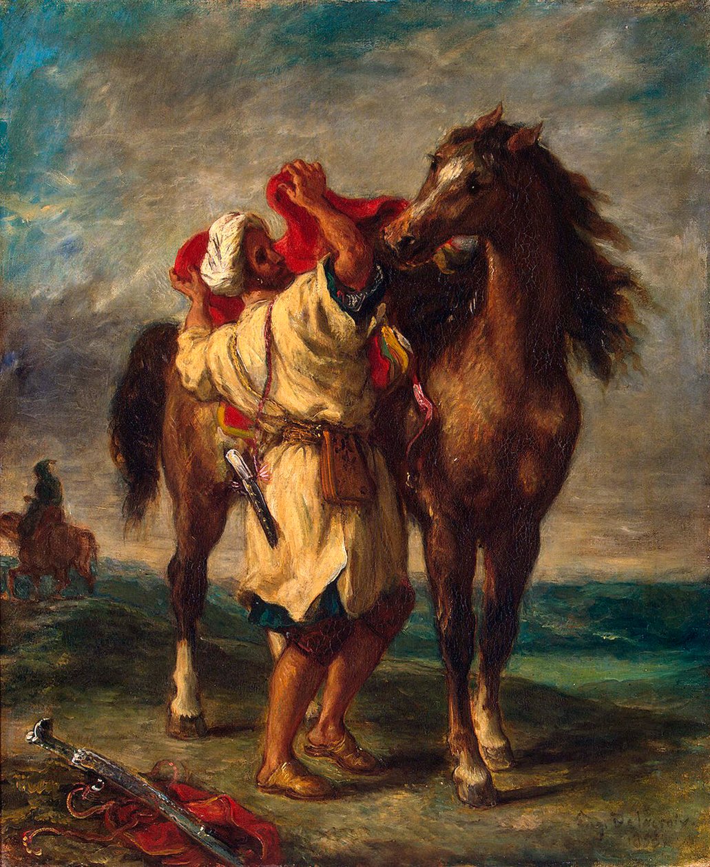 Marokański siodłający konia, 1855. autorstwa Ferdinand Victor Eugene Delacroix
