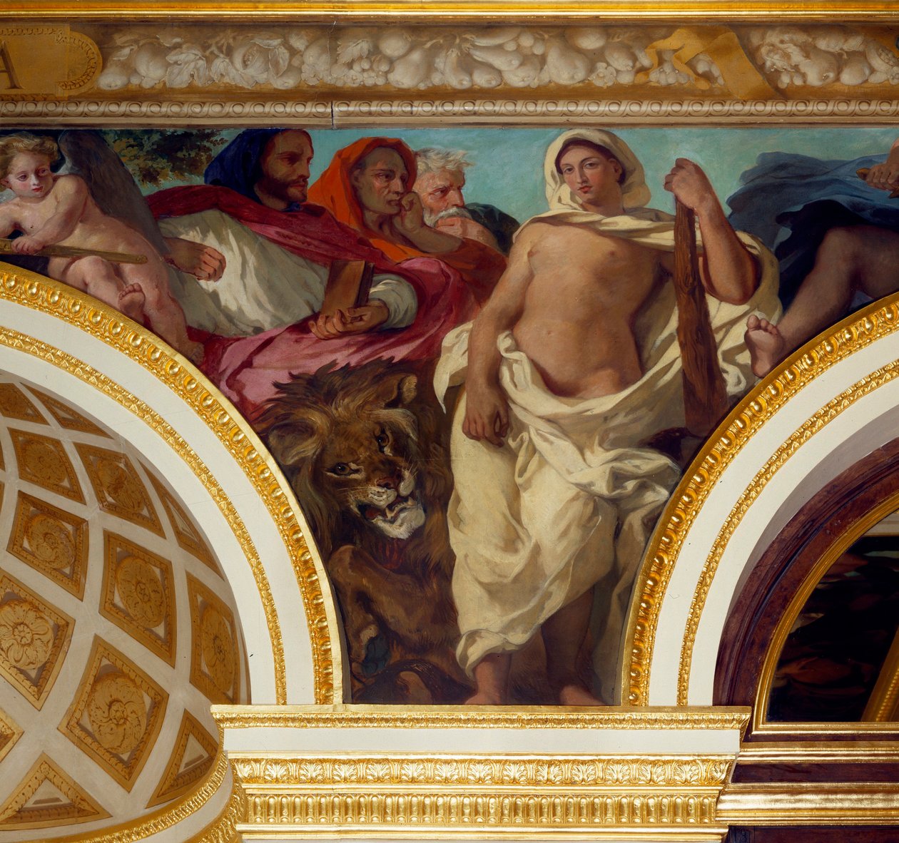 Alegoria Sprawiedliwości Fragment fresku Eugeniusza Delacroix (1798-1863) zdobiącego Salon Królewski. Zgromadzenie Narodowe (Palais Bourbon) 1843 Paryż autorstwa Ferdinand Victor Eugene Delacroix
