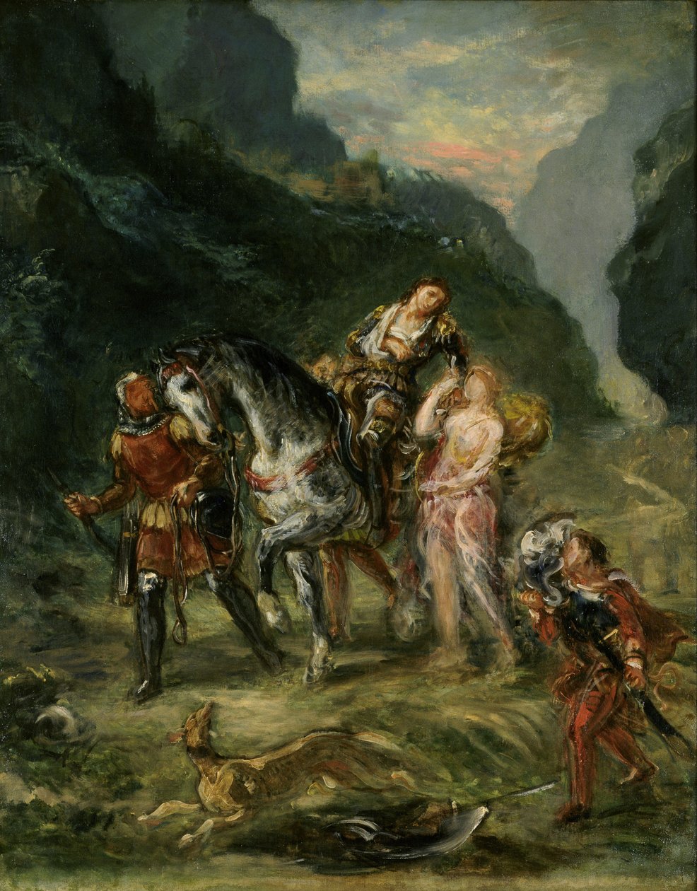 Angelica i ranny Medoro, ok. 1860 autorstwa Ferdinand Victor Eugene Delacroix