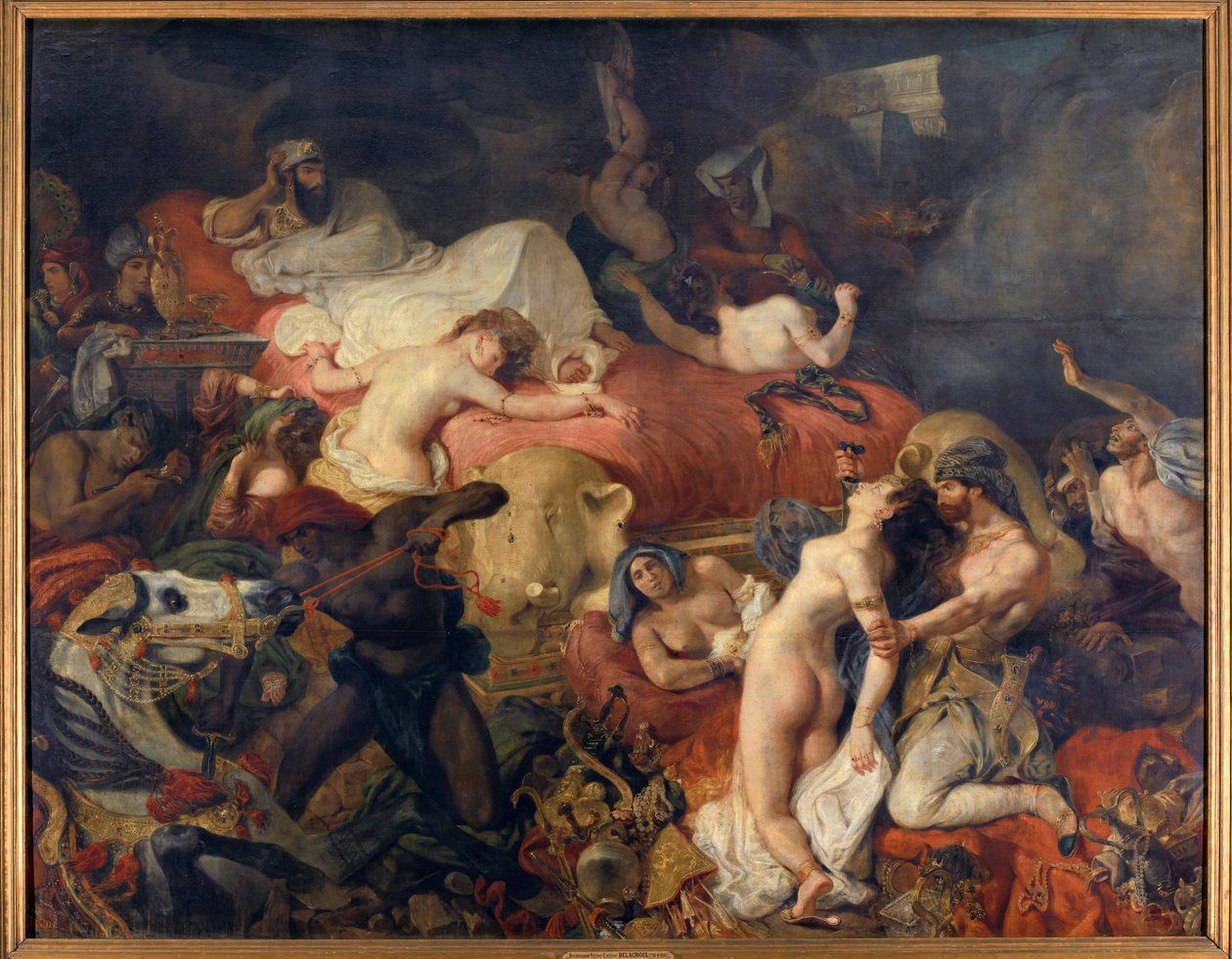 Śmierć Sardanapala. Sardanapale, asyryjski król oblegany przez rebelię, kazał zarżnąć swoje żony i konie, zanim się zabił. Obraz Eugene Delacroix (1798-1863) autorstwa Ferdinand Victor Eugene Delacroix