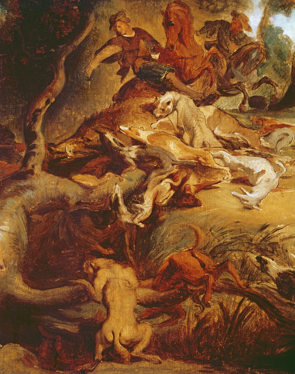Fragment Polowania na dzika, według obrazu Rubensa, ok. 1840-50 (patrz 203232) autorstwa Ferdinand Victor Eugene Delacroix