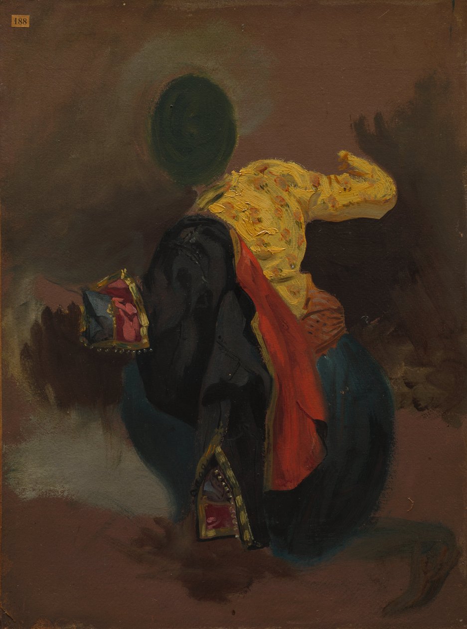 Postać w stroju tureckim, ok. 1856-63 (olej na papierze, przyklejony do płótna) autorstwa Ferdinand Victor Eugene Delacroix