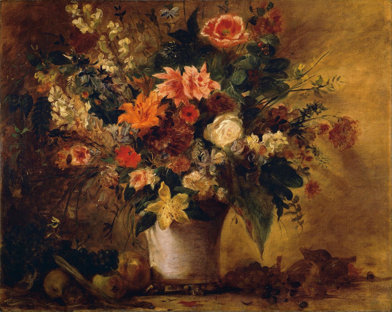 Kwiaty i Owoce (olej na płótnie) autorstwa Ferdinand Victor Eugene Delacroix
