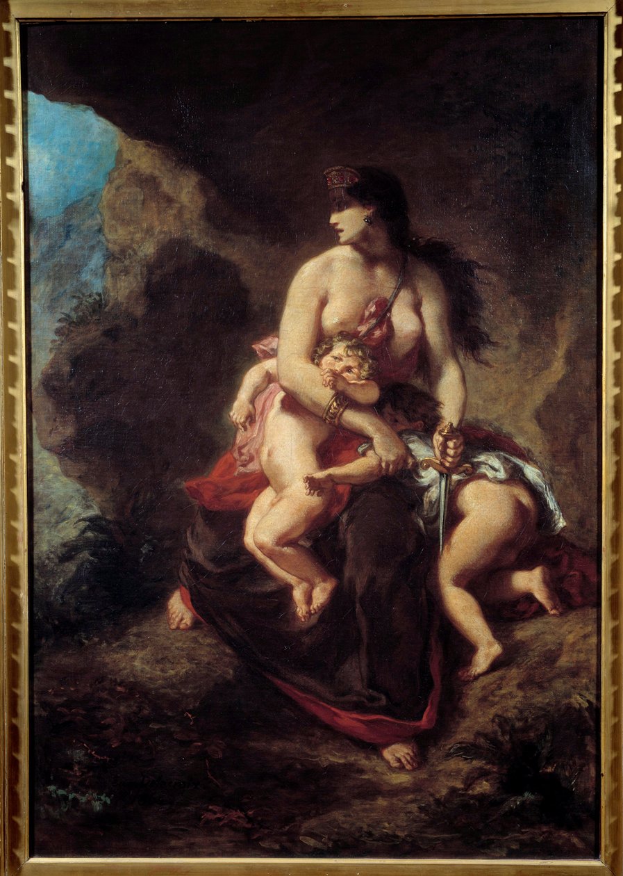 Wściekły Medee Medee morduje dwoje dzieci w jaskini. Obraz Eugene Delacroix (1798-1863) autorstwa Ferdinand Victor Eugene Delacroix