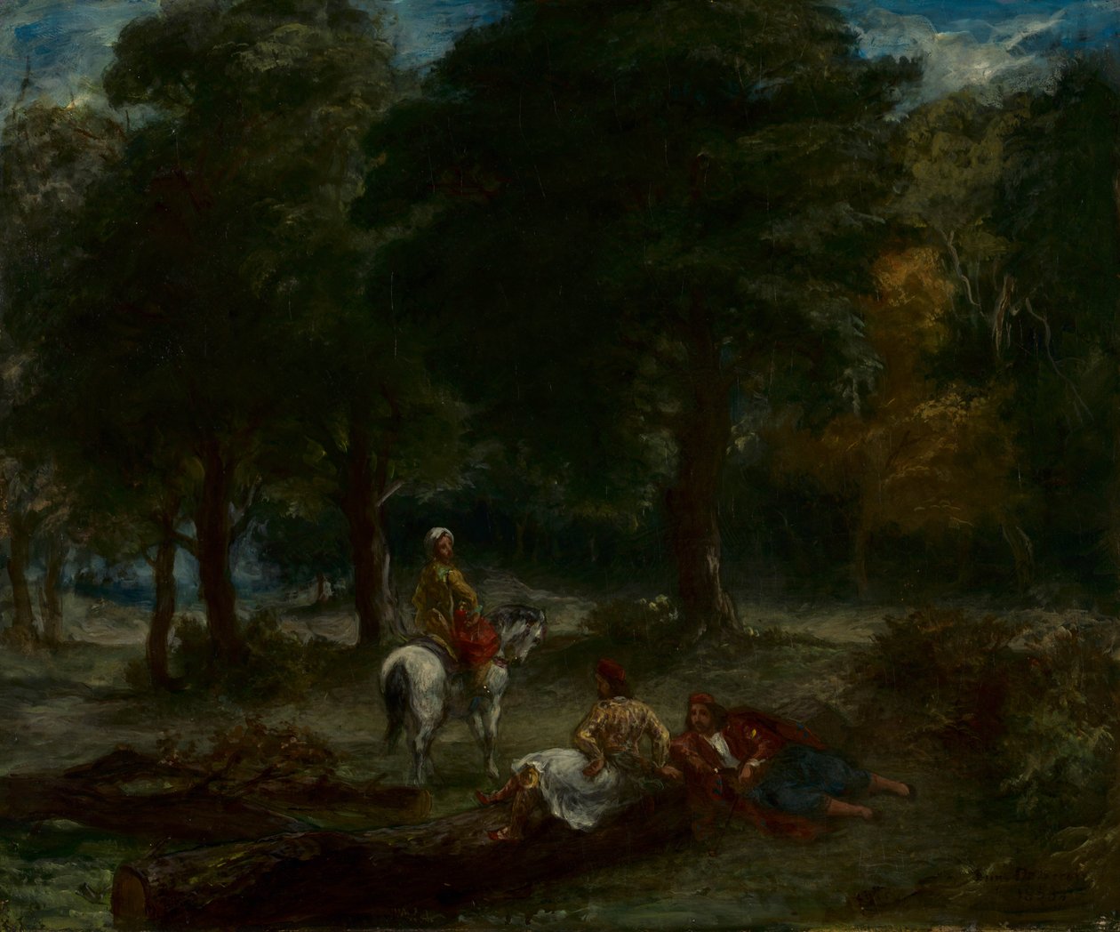 Greccy kawaleriarze odpoczywają w lesie, 1858 autorstwa Ferdinand Victor Eugene Delacroix