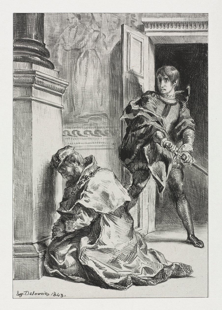 Hamlet: Hamlet próbuje zabić króla, 1843. autorstwa Ferdinand Victor Eugene Delacroix