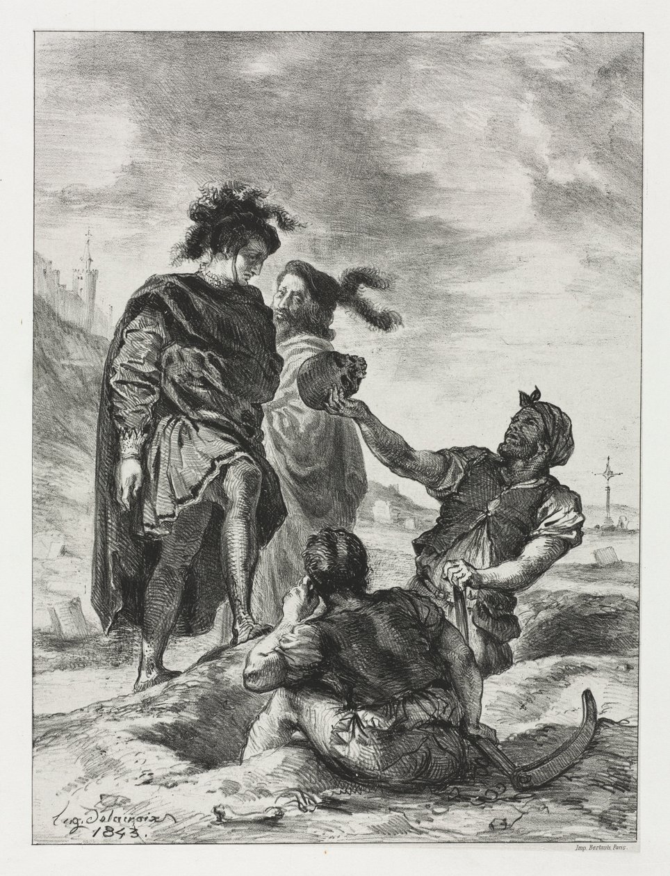 Hamlet: Hamlet i Horatio z grabarzami, 1843. autorstwa Ferdinand Victor Eugene Delacroix