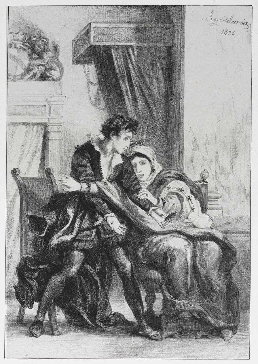 Hamlet: Hamlet i królowa, 1834. autorstwa Ferdinand Victor Eugene Delacroix