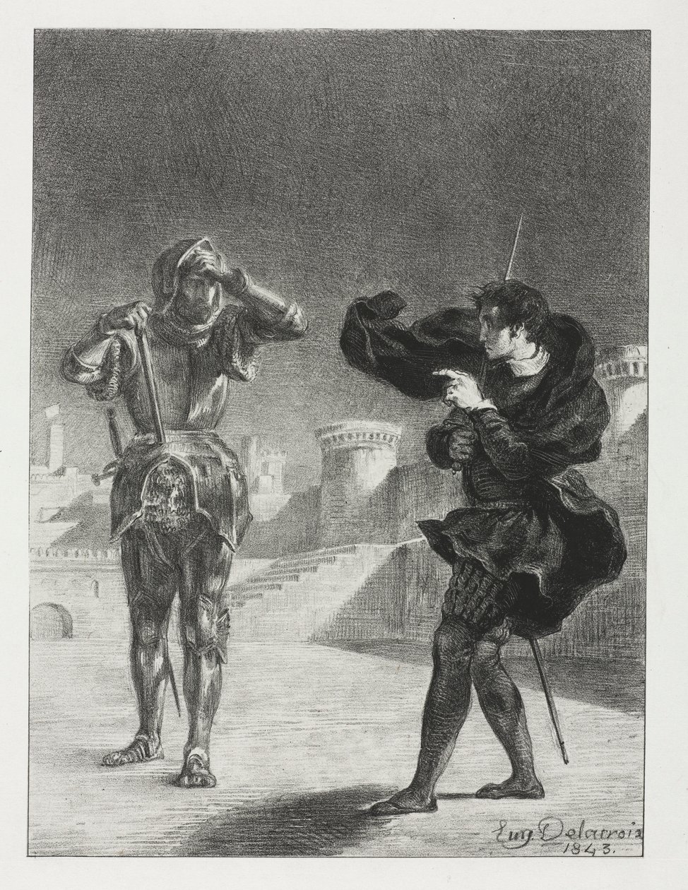 Hamlet: Upiór na tarasie, 1843. autorstwa Ferdinand Victor Eugene Delacroix
