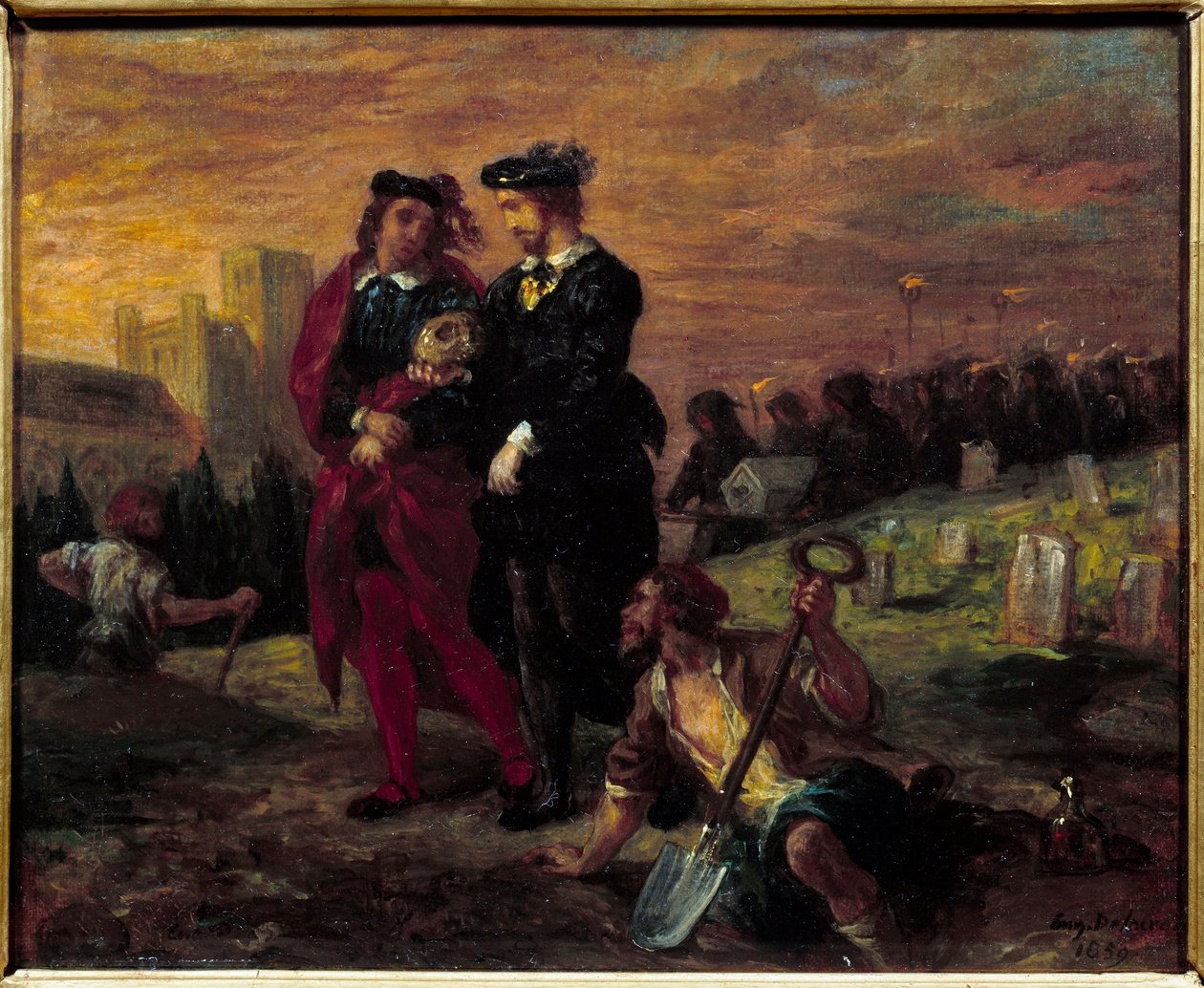 Hamlet i Horatio na cmentarzu. V akt sztuki Williama Szekspira „Hamlet”. Obraz Eugene