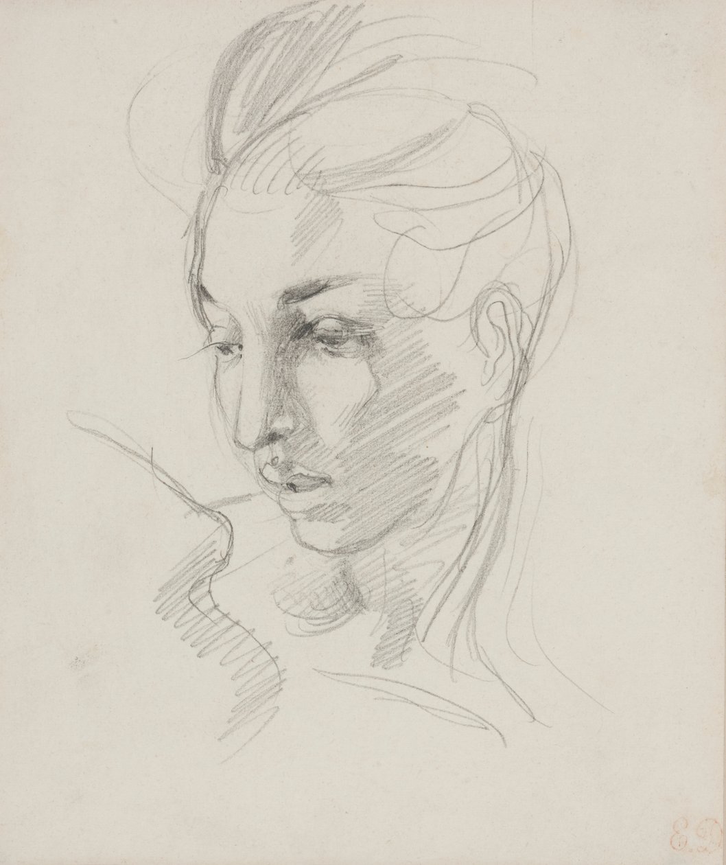 Head of Liberty (grafitowy ołówek na papierze) autorstwa Ferdinand Victor Eugene Delacroix
