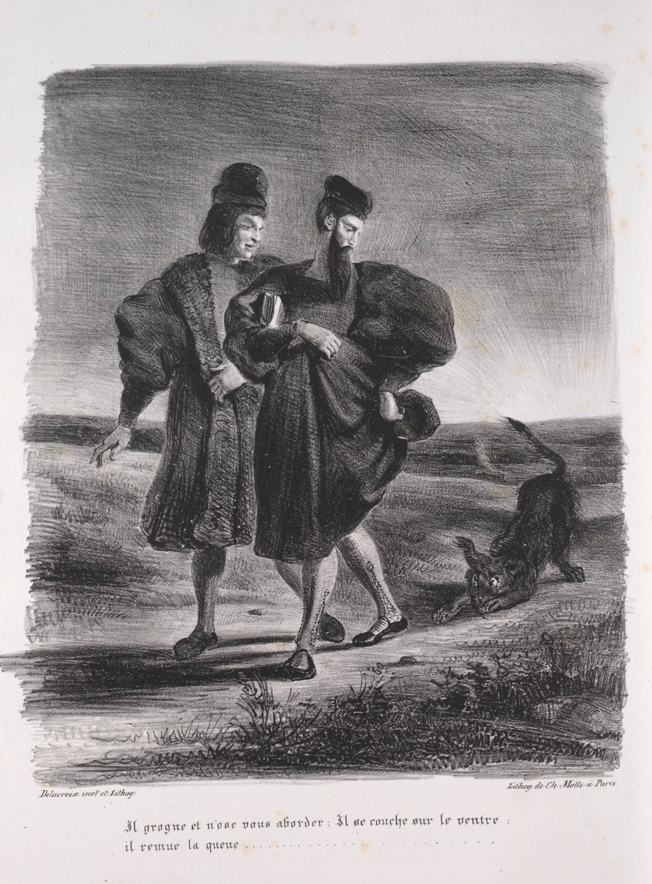 Ilustracje do Fausta: Faust, Mefistofel i barbet, 1828. autorstwa Ferdinand Victor Eugene Delacroix