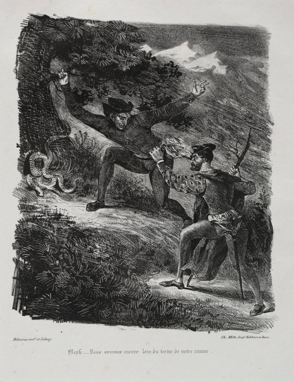 Ilustracje do Fausta: Faust i Mefistofeles w górach Hartz, 1828. autorstwa Ferdinand Victor Eugene Delacroix