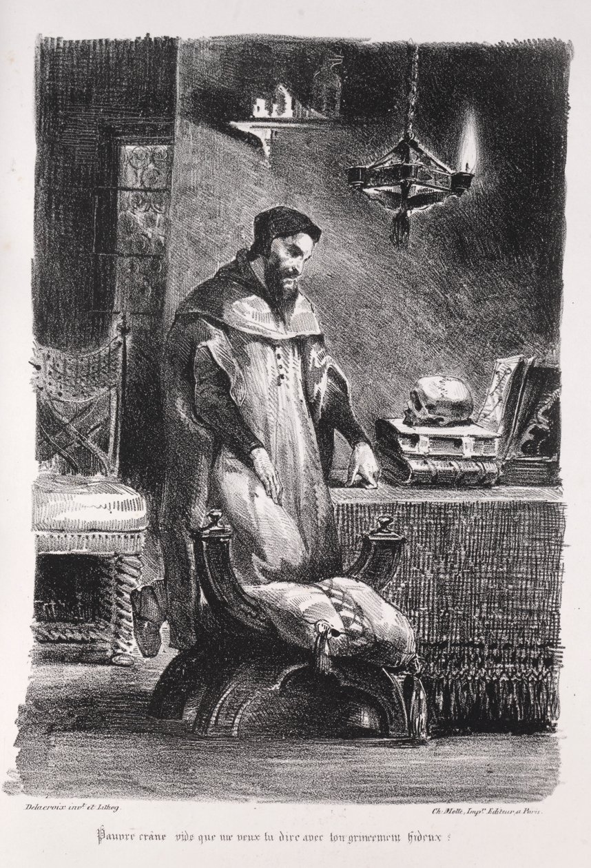 Ilustracje do Fausta: Faust w swojej garderobie, 1828. autorstwa Ferdinand Victor Eugene Delacroix