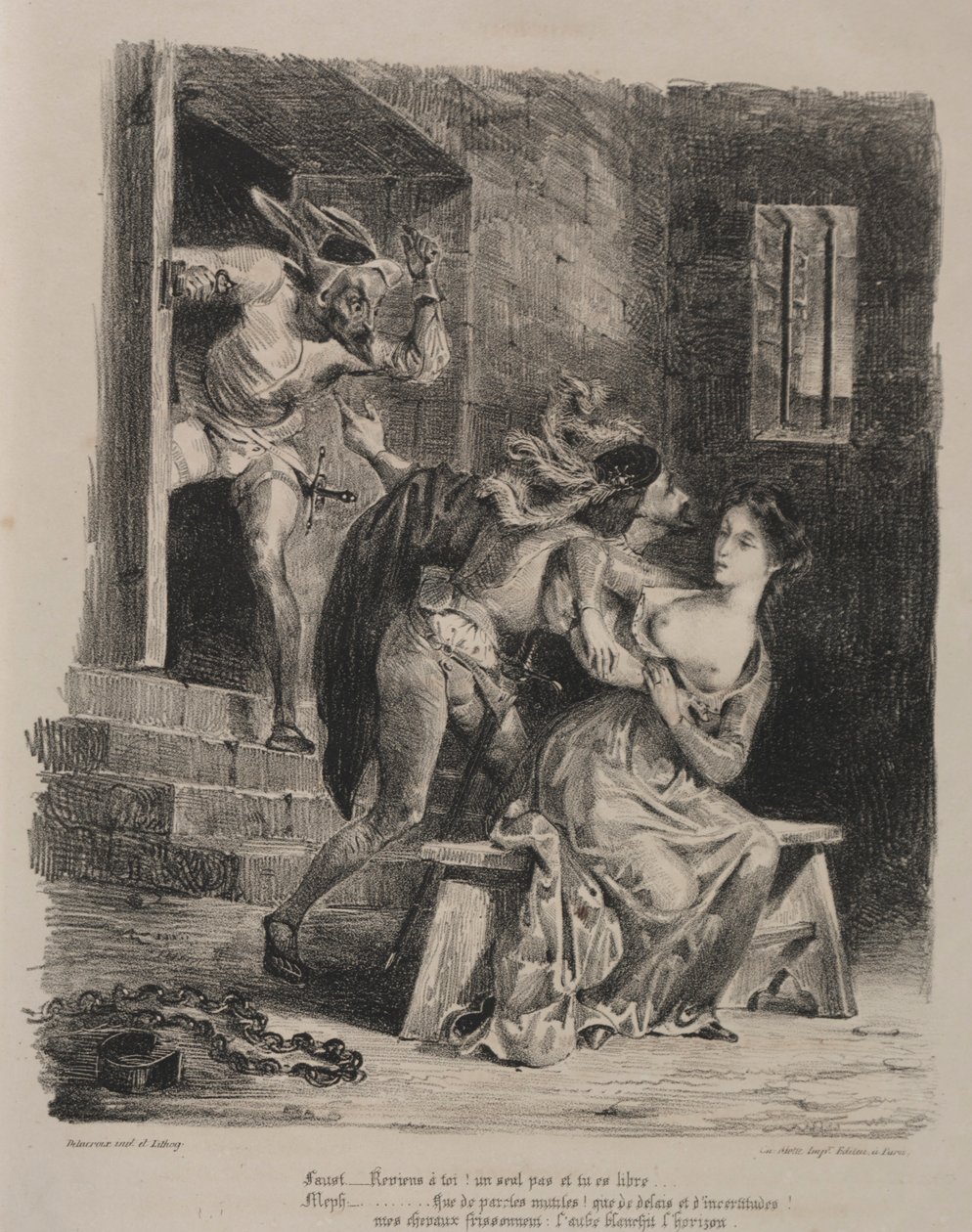 Ilustracje do Fausta: Faust w więzieniu Małgorzaty, 1828. autorstwa Ferdinand Victor Eugene Delacroix